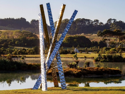 Transcendence sculpture by Rado Kirov of Bulgaria.  Global stainless had to strengthen to NZ standards and re-polish. Located at Gibbs Farm, Kaipara, NZ